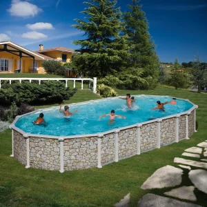 Piscina supraterana ovala cu pereti metalici imitatie de piatra fara suporti laterali  610 х 375 х h 132cm