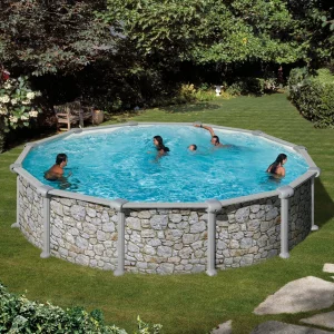 Piscina supraterana rotunda cu pereti metalici imitatie de piatra ф350 х h 132cm