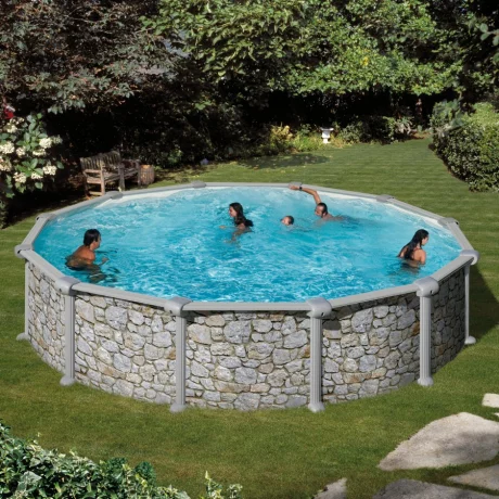 Piscina supraterana rotunda cu pereti metalici imitatie de piatra ф460 х h 132cm